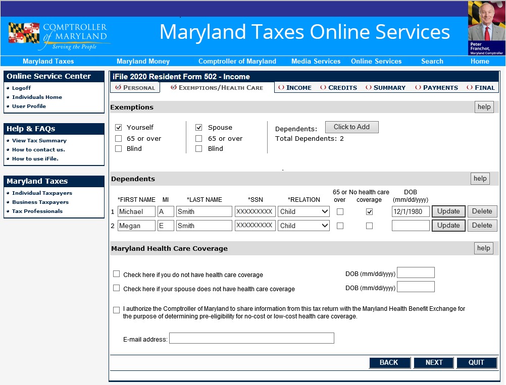 iFile DEMO Maryland's Tax Filing For 2020